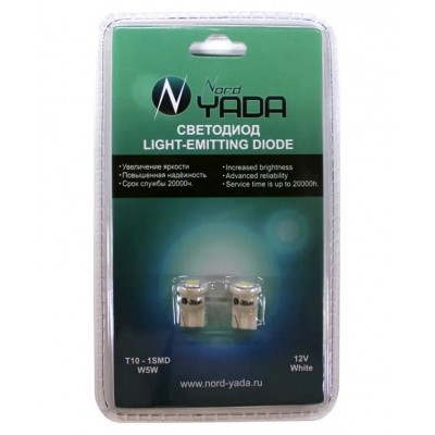 Cветодиод 12V T10 (1 LED) W5W High Power Led белый 1W 60lm (NEW блиcтер: 2 шт.) TM NORD YADA