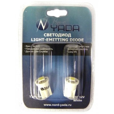 Cветодиод 12V T10 (1SMD,size 5050) W5W белый 0.3W 16 lm (NEW блиcтер: 2 шт.)TM NORD YADA