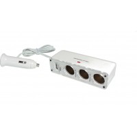 Развет.прикур.3гнезда USBс пров.(60см) с индик. белый Nord YADA в блистере