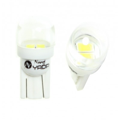 Светодиод 12V T10 2SMD (size 5630) в колбе (ШАР) 0.4W 24lm W2,1x9,5d белый TM NORD YADA