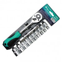 Набор торцевых головок 1/2" (10-24) c трещоткой 45 зубьев и удлинителем 127мм 12 предметов