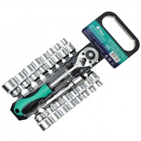 Набор торцевых головок 1/2" (8-27мм) с трещоткой 45 зубьев и удлинителем 127мм 18 предметов